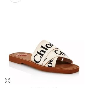 CHLOÉ Authentic Woody Logo-Print Canvas Slides